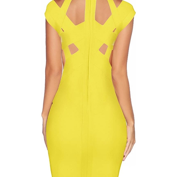 MEILUN BANDAGE STRECH YELLOW DRESS - Picture 3 of 9